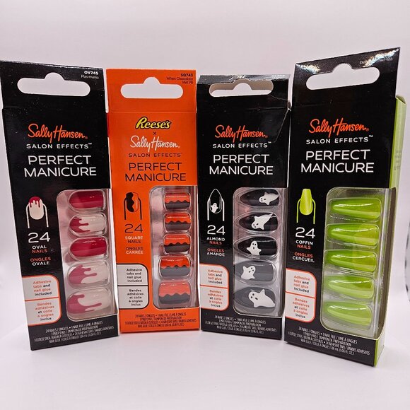 4 pc Set Sally Hansen Salon Effects Perfect Manicure Press On Halloween Nails - Picture 1 of 12